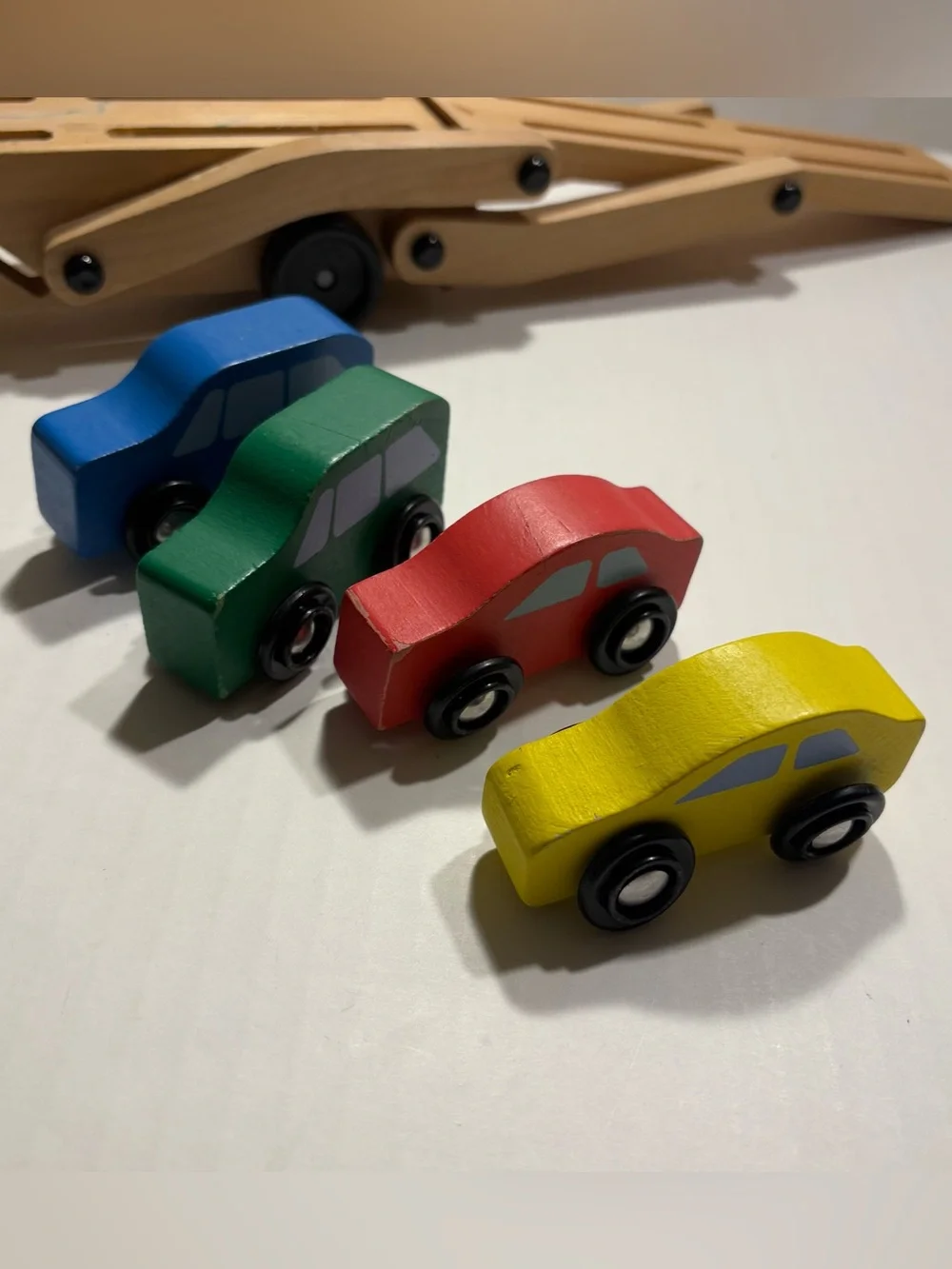 Melissa & Doug Flatbed Trailer, Double Trailer and Wooden Vehicle Set (7 pc)